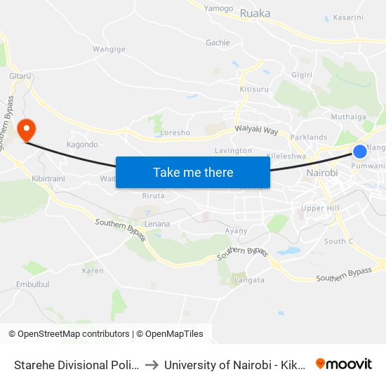Starehe Divisional Police Station to University of Nairobi - Kikuyu Campus map