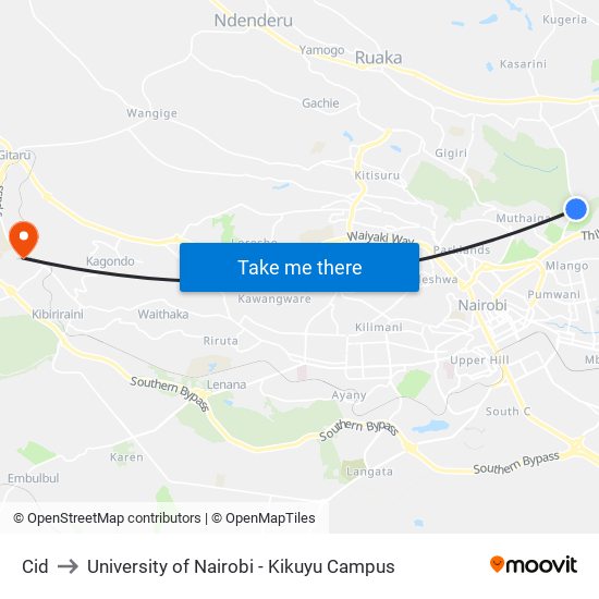 Cid to University of Nairobi - Kikuyu Campus map