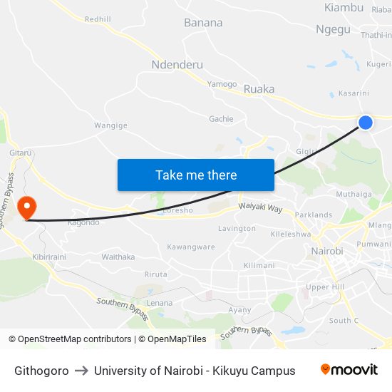 Githogoro to University of Nairobi - Kikuyu Campus map