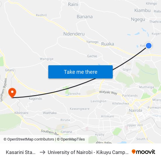 Kasarini Stage to University of Nairobi - Kikuyu Campus map