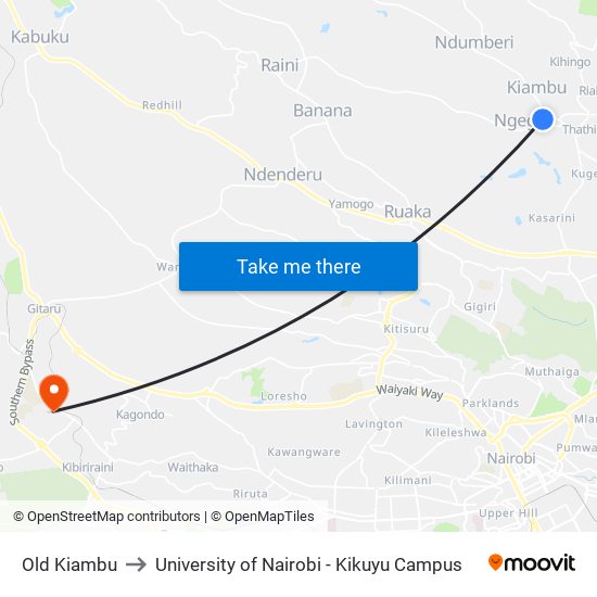 Old Kiambu to University of Nairobi - Kikuyu Campus map