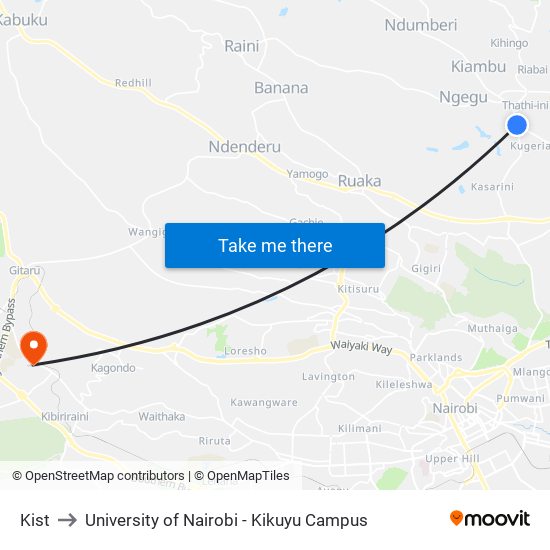 Kist to University of Nairobi - Kikuyu Campus map