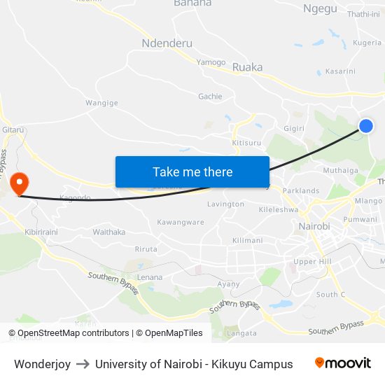 Wonderjoy to University of Nairobi - Kikuyu Campus map