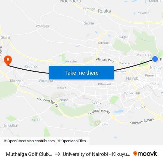 Muthaiga Golf Club Stage to University of Nairobi - Kikuyu Campus map