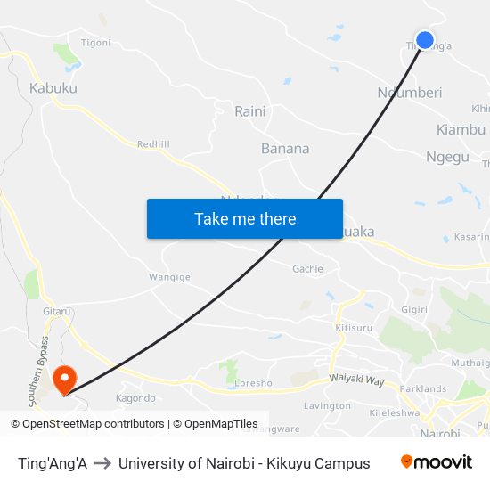 Ting'Ang'A to University of Nairobi - Kikuyu Campus map