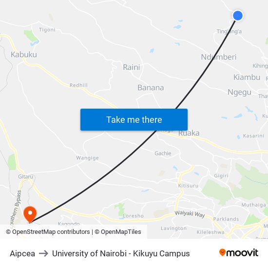 Aipcea to University of Nairobi - Kikuyu Campus map