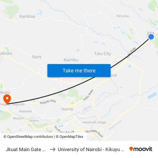 Jkuat Main Gate Stage to University of Nairobi - Kikuyu Campus map