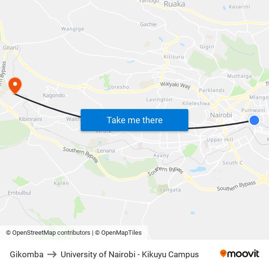 Gikomba to University of Nairobi - Kikuyu Campus map