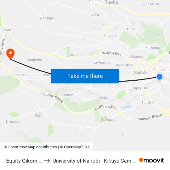 Equity Gikomba to University of Nairobi - Kikuyu Campus map