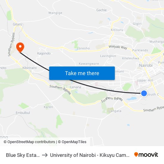 Blue Sky Estate to University of Nairobi - Kikuyu Campus map
