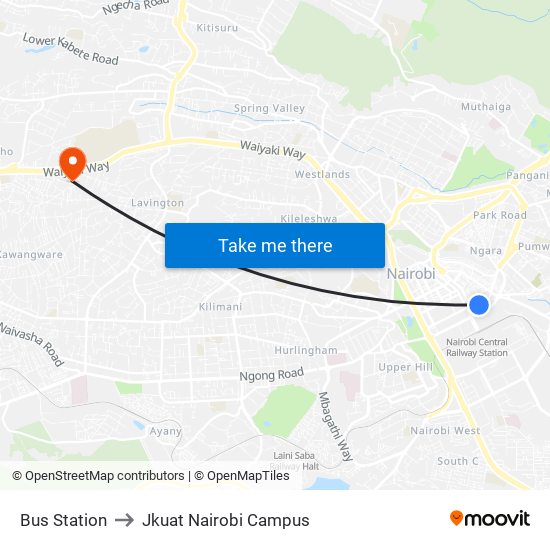 Bus Station to Jkuat Nairobi Campus map