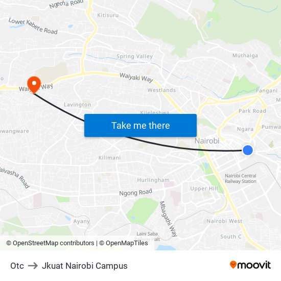 Otc to Jkuat Nairobi Campus map