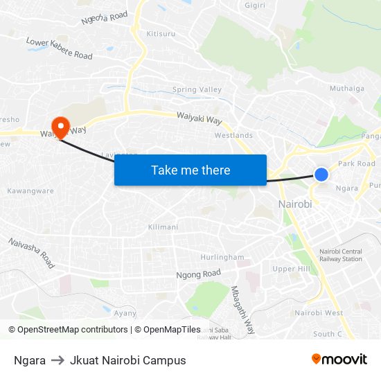 Ngara to Jkuat Nairobi Campus map