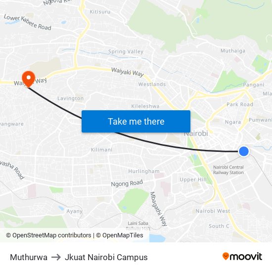 Muthurwa to Jkuat Nairobi Campus map