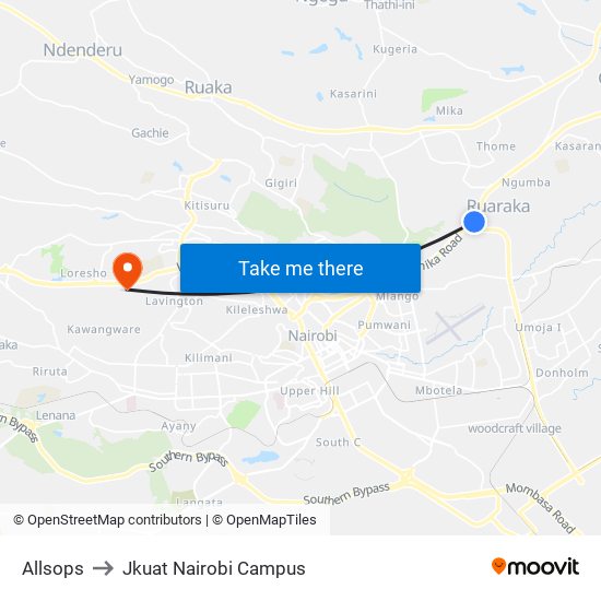 Allsops to Jkuat Nairobi Campus map