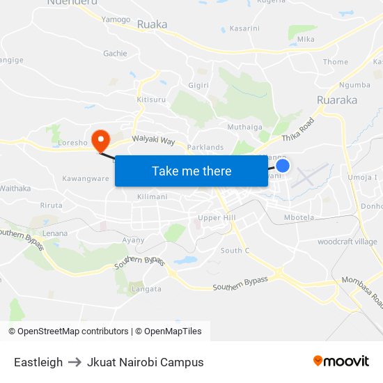 Eastleigh to Jkuat Nairobi Campus map