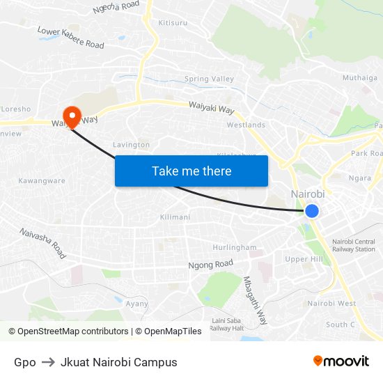 Gpo to Jkuat Nairobi Campus map