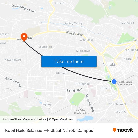 Kobil Haile Selassie to Jkuat Nairobi Campus map