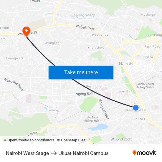 Nairobi West Stage to Jkuat Nairobi Campus map
