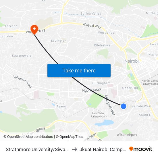 Strathmore University/Siwaka to Jkuat Nairobi Campus map