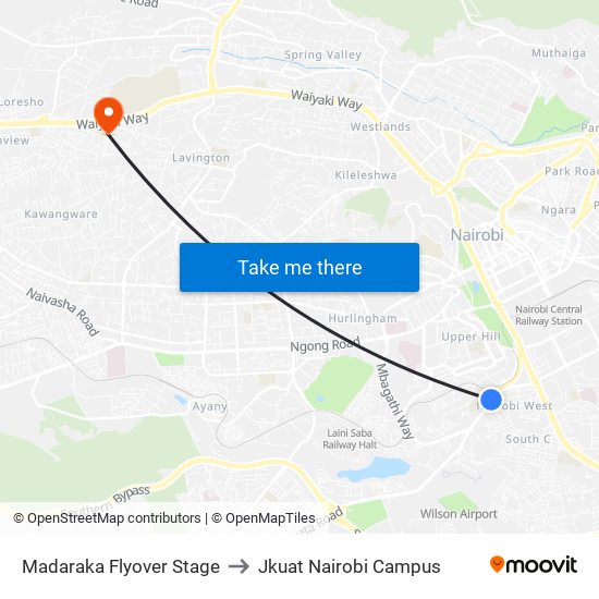Madaraka Flyover Stage to Jkuat Nairobi Campus map