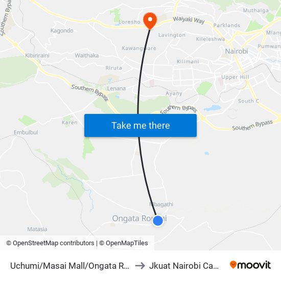 Uchumi/Masai Mall/Ongata Rongai to Jkuat Nairobi Campus map
