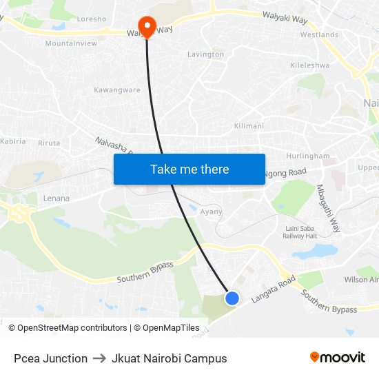 Pcea Junction to Jkuat Nairobi Campus map