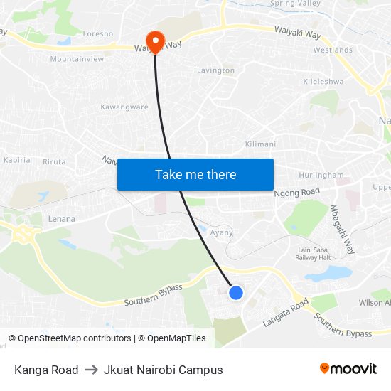 Kanga Road to Jkuat Nairobi Campus map