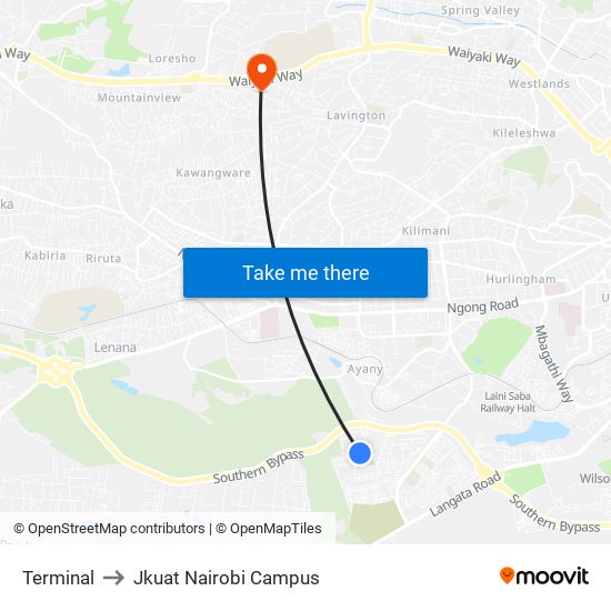 Terminal to Jkuat Nairobi Campus map