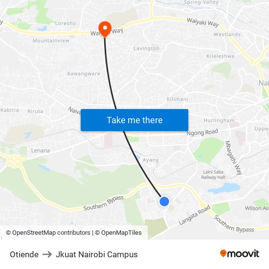 Otiende to Jkuat Nairobi Campus map