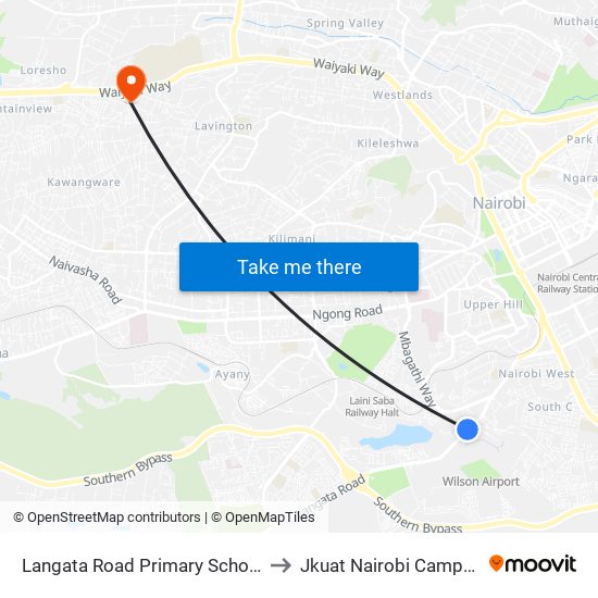 Langata Road Primary School to Jkuat Nairobi Campus map