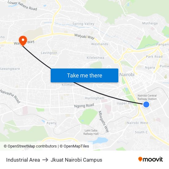 Industrial Area to Jkuat Nairobi Campus map