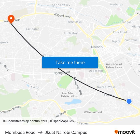 Mombasa Road to Jkuat Nairobi Campus map
