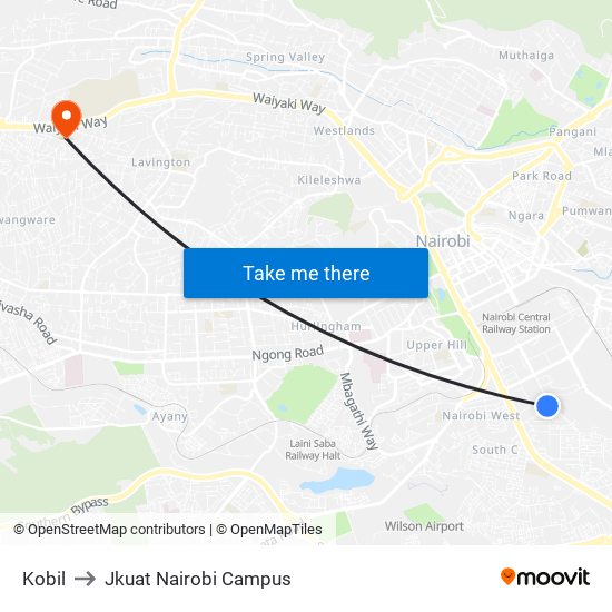 Kobil to Jkuat Nairobi Campus map