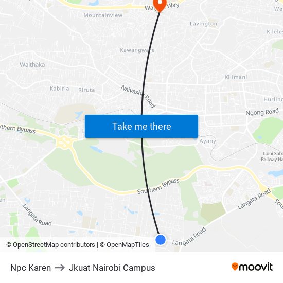 Npc Karen to Jkuat Nairobi Campus map