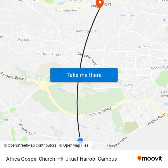 Africa Gospel Church to Jkuat Nairobi Campus map