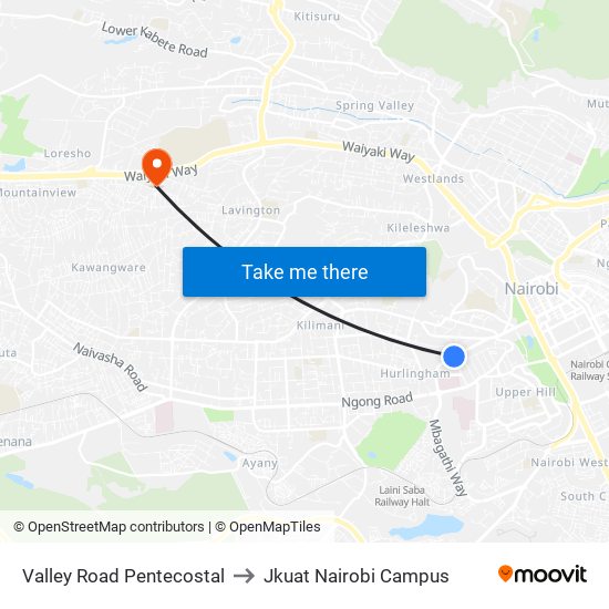 Valley Road Pentecostal to Jkuat Nairobi Campus map