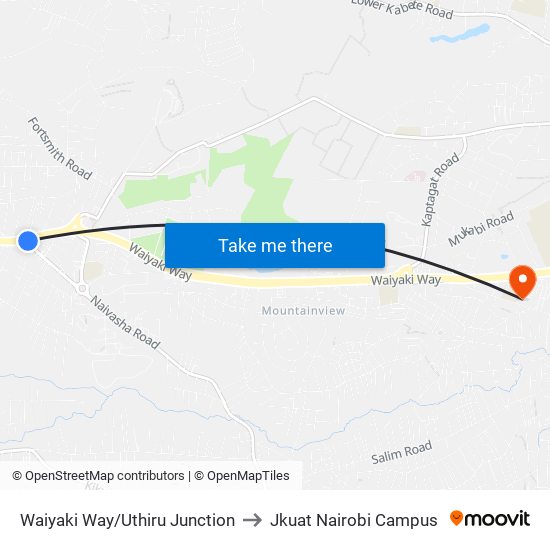 Waiyaki Way/Uthiru Junction to Jkuat Nairobi Campus map