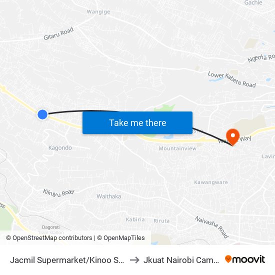 Jacmil Supermarket/Kinoo Stage to Jkuat Nairobi Campus map