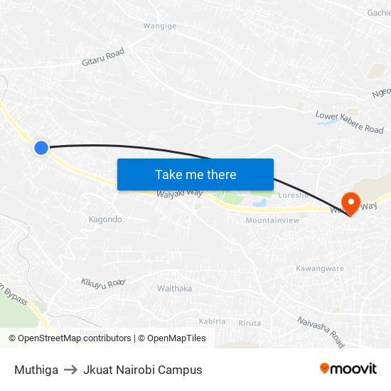 Muthiga to Jkuat Nairobi Campus map