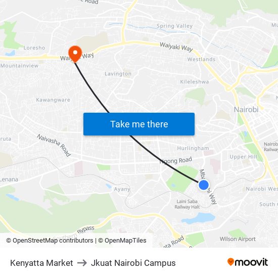 Kenyatta Market to Jkuat Nairobi Campus map