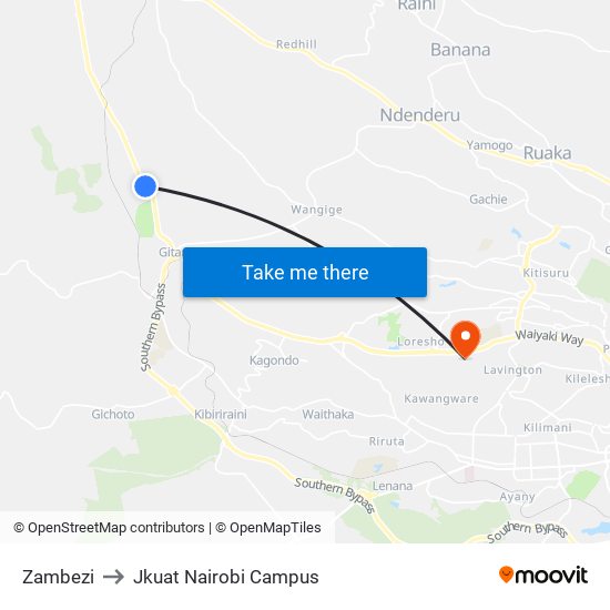 Zambezi to Jkuat Nairobi Campus map