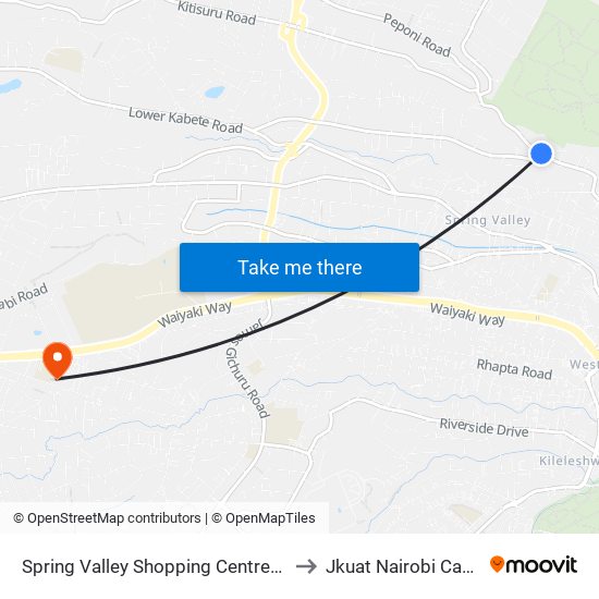 Spring Valley Shopping Centre/Oilibya to Jkuat Nairobi Campus map