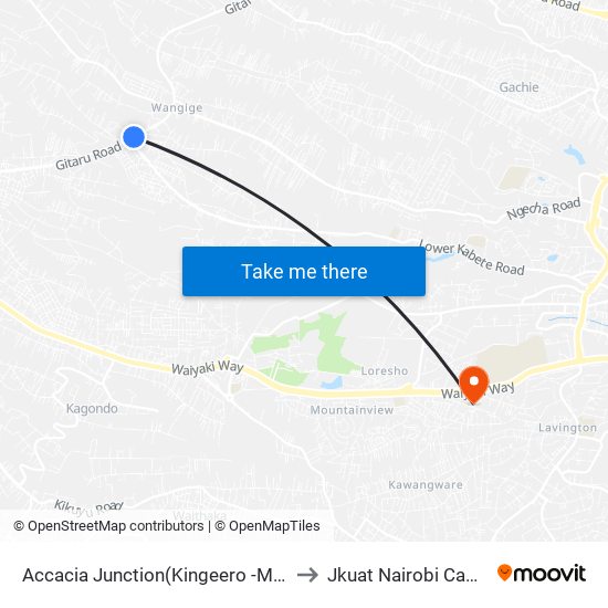 Accacia Junction(Kingeero -Mwisho) to Jkuat Nairobi Campus map