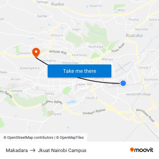 Makadara to Jkuat Nairobi Campus map