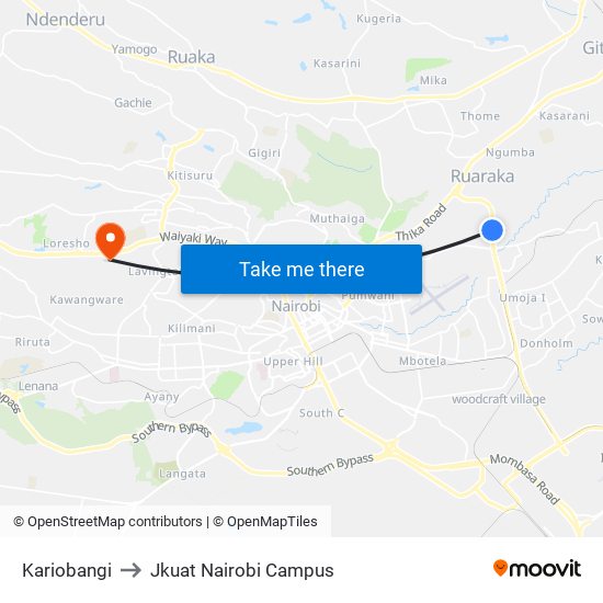 Kariobangi to Jkuat Nairobi Campus map