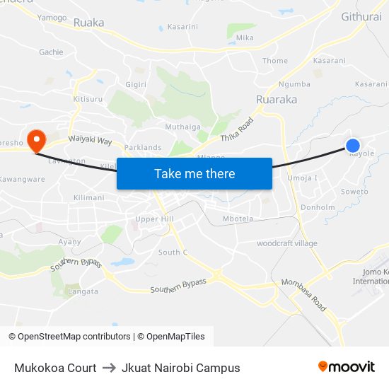 Mukokoa Court to Jkuat Nairobi Campus map