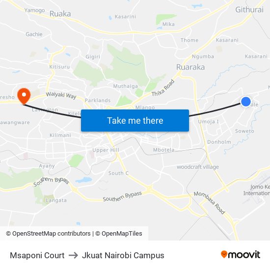 Msaponi Court to Jkuat Nairobi Campus map