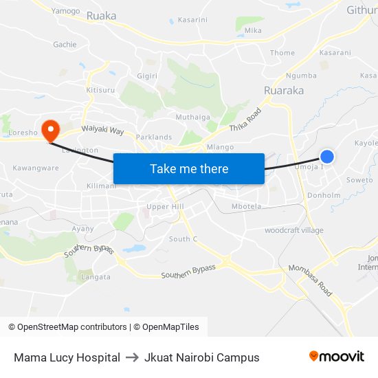 Mama Lucy Hospital to Jkuat Nairobi Campus map