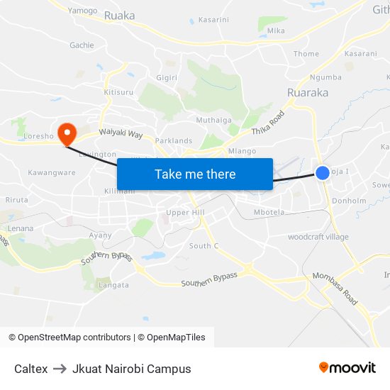 Caltex to Jkuat Nairobi Campus map